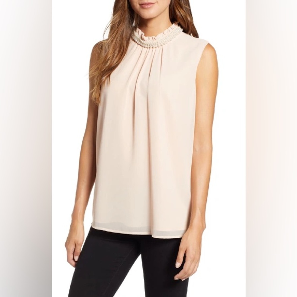 Karl Lagerfeld Paris Faux Pearl Collar Sleeveless Blouse